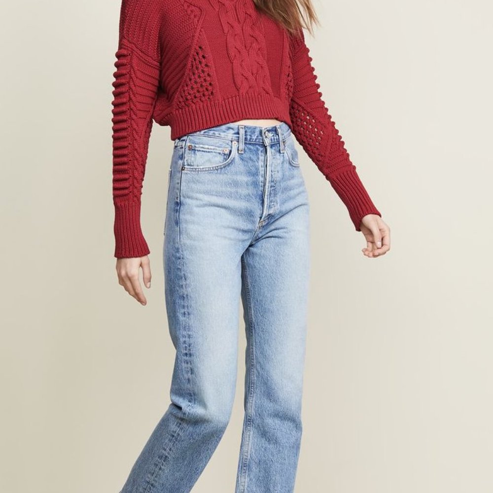 Cushnie Cable Knit Cropped Sweater Turtleneck Deep Red Size XS - Picture 7 of 9